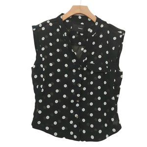 Hurley Sheer Blouse  Womens Small  Black Sleeveless Polka Dot V-Neck Button Up